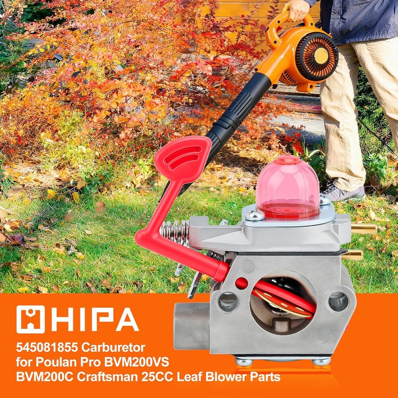 Hipa 545081855 Carburetor for Poulan Pro BVM200VS BVM200C Craftsman 25CC Leaf Blower Parts Walbro WT-875 WT-875A Carb with 545116801 Air Filter Tune-Up Kit - Image 3